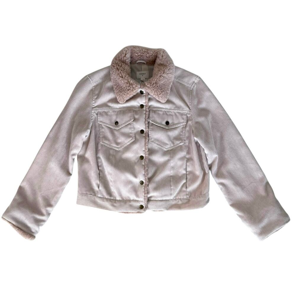 Everly Pink Corduroy Faux Fur Collar Trucker Jacket Size Small Y2k Gorpcore